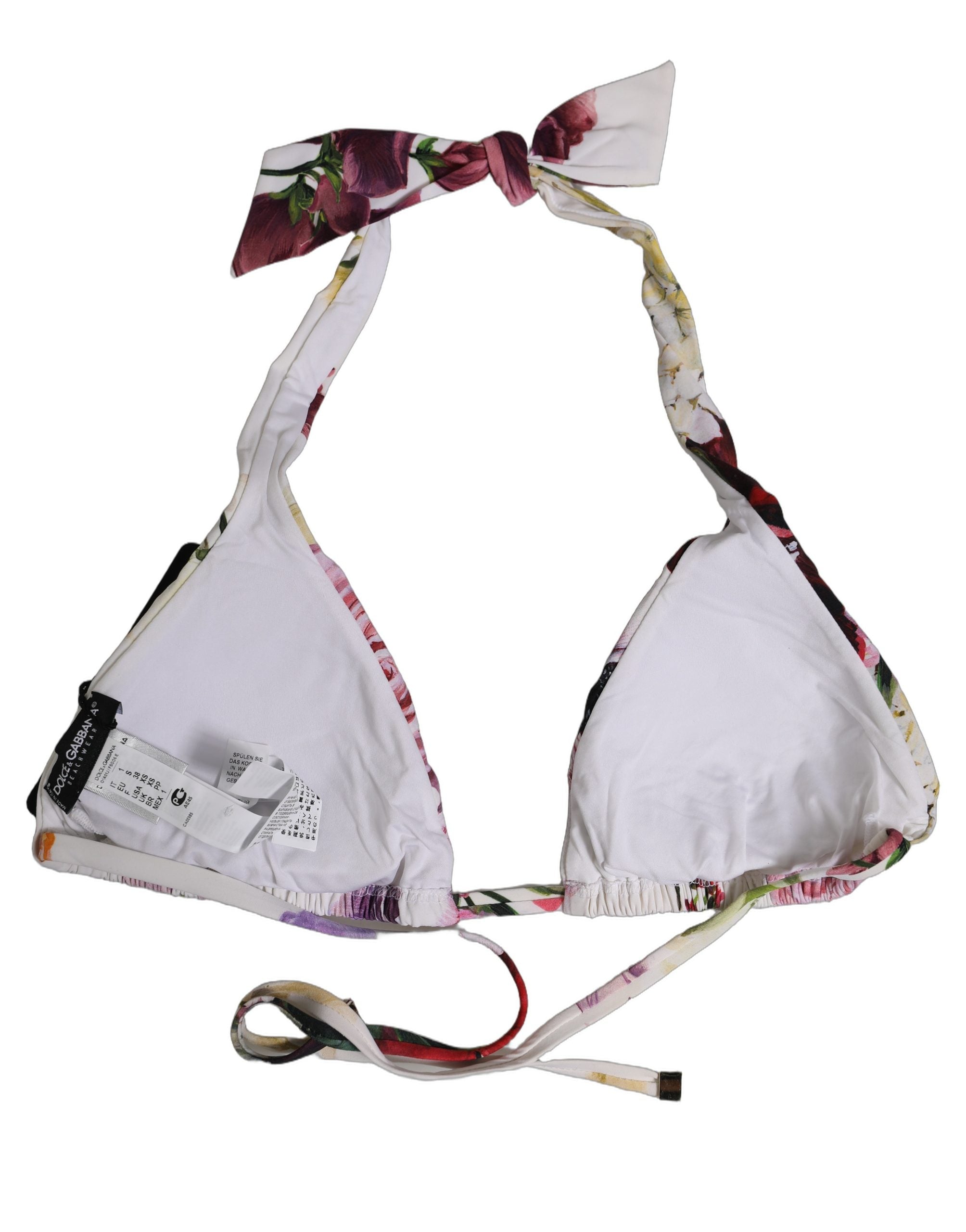 Dolce & Gabbana Dolce & Gabbana White Floral Print Triangle Beachwear Bikini Women's Top