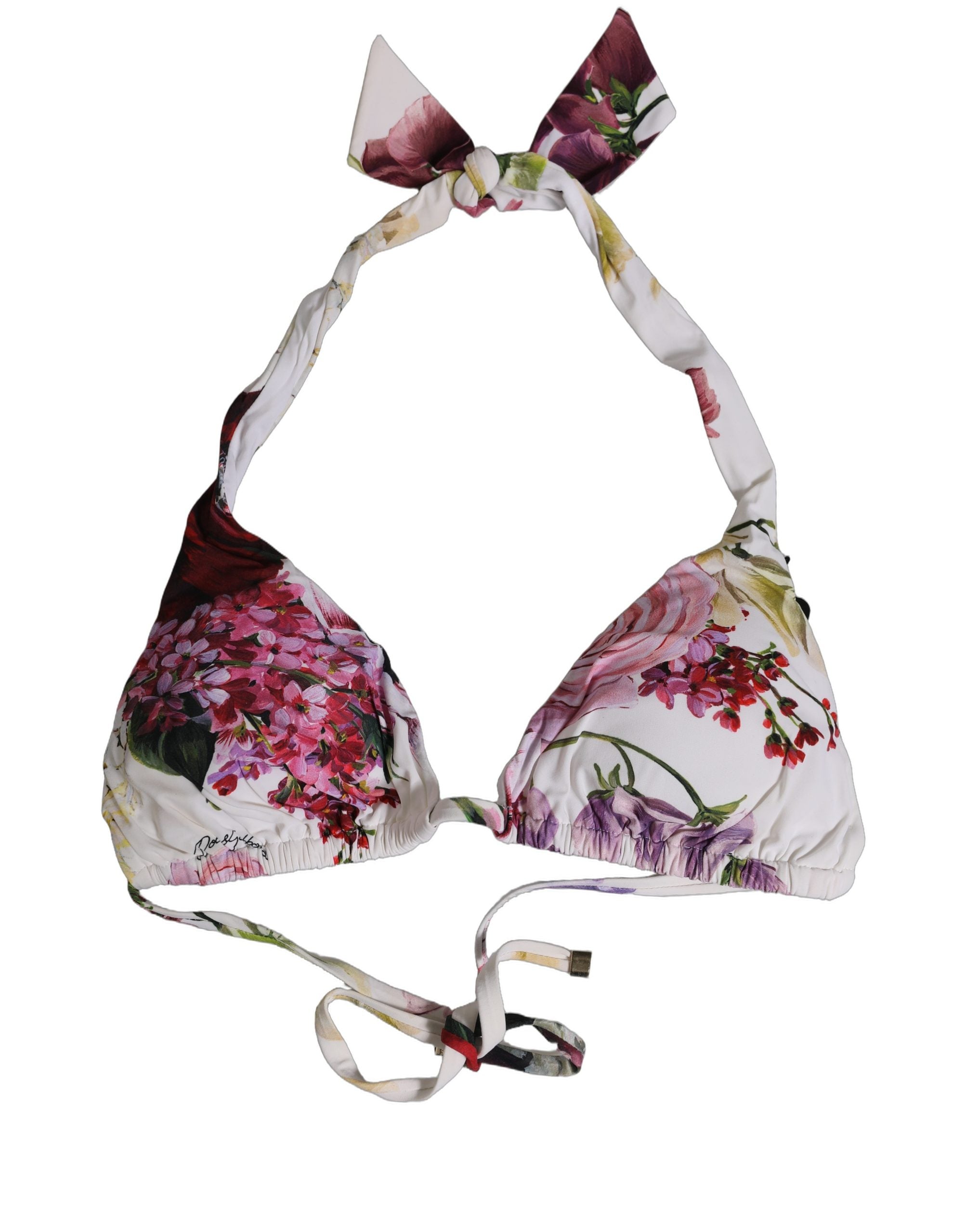 Dolce & Gabbana Dolce & Gabbana White Floral Print Triangle Beachwear Bikini Women's Top