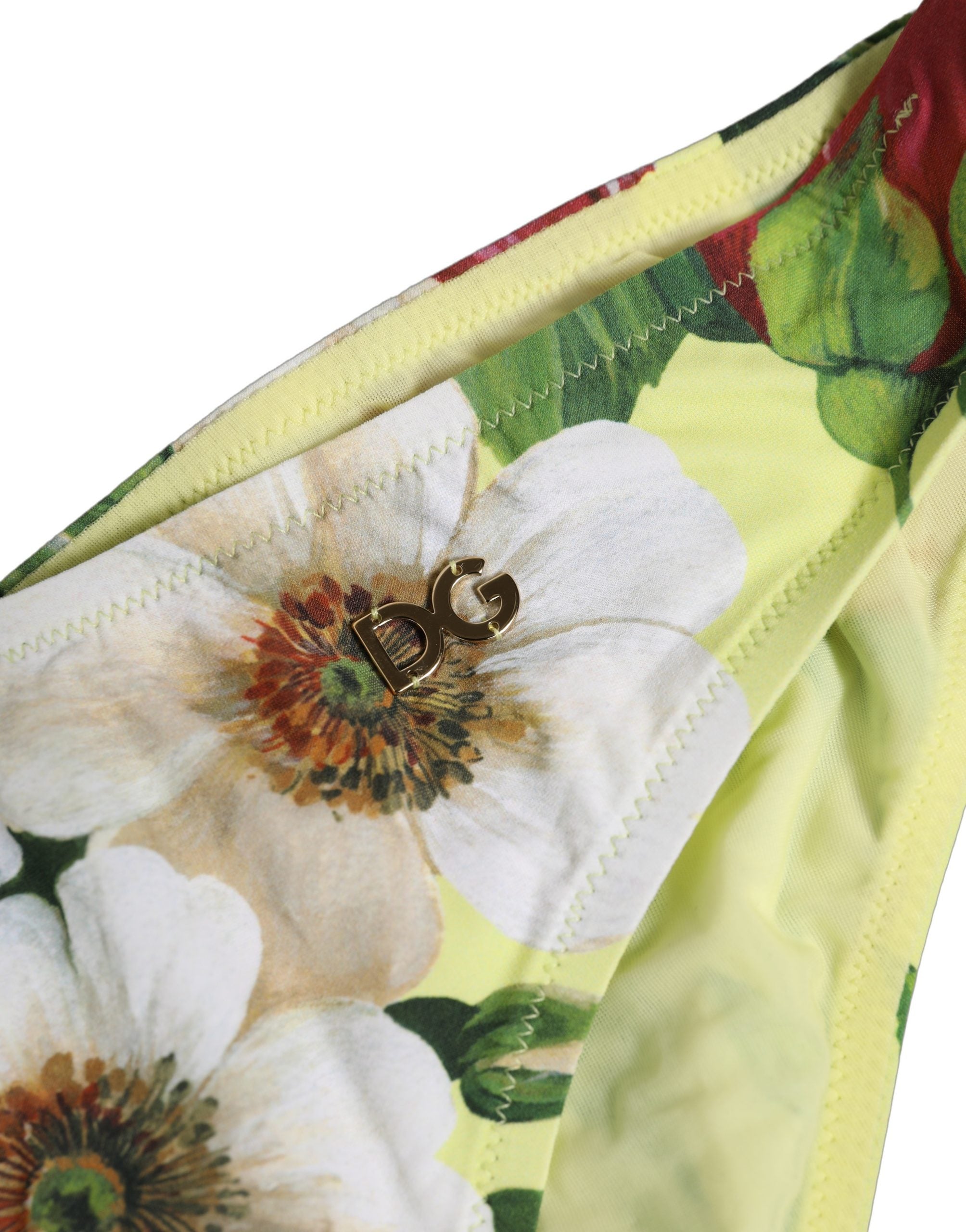 Dolce & Gabbana Dolce & Gabbana Yellow Floral Print Nylon Beachwear Bikini Women's Bottom