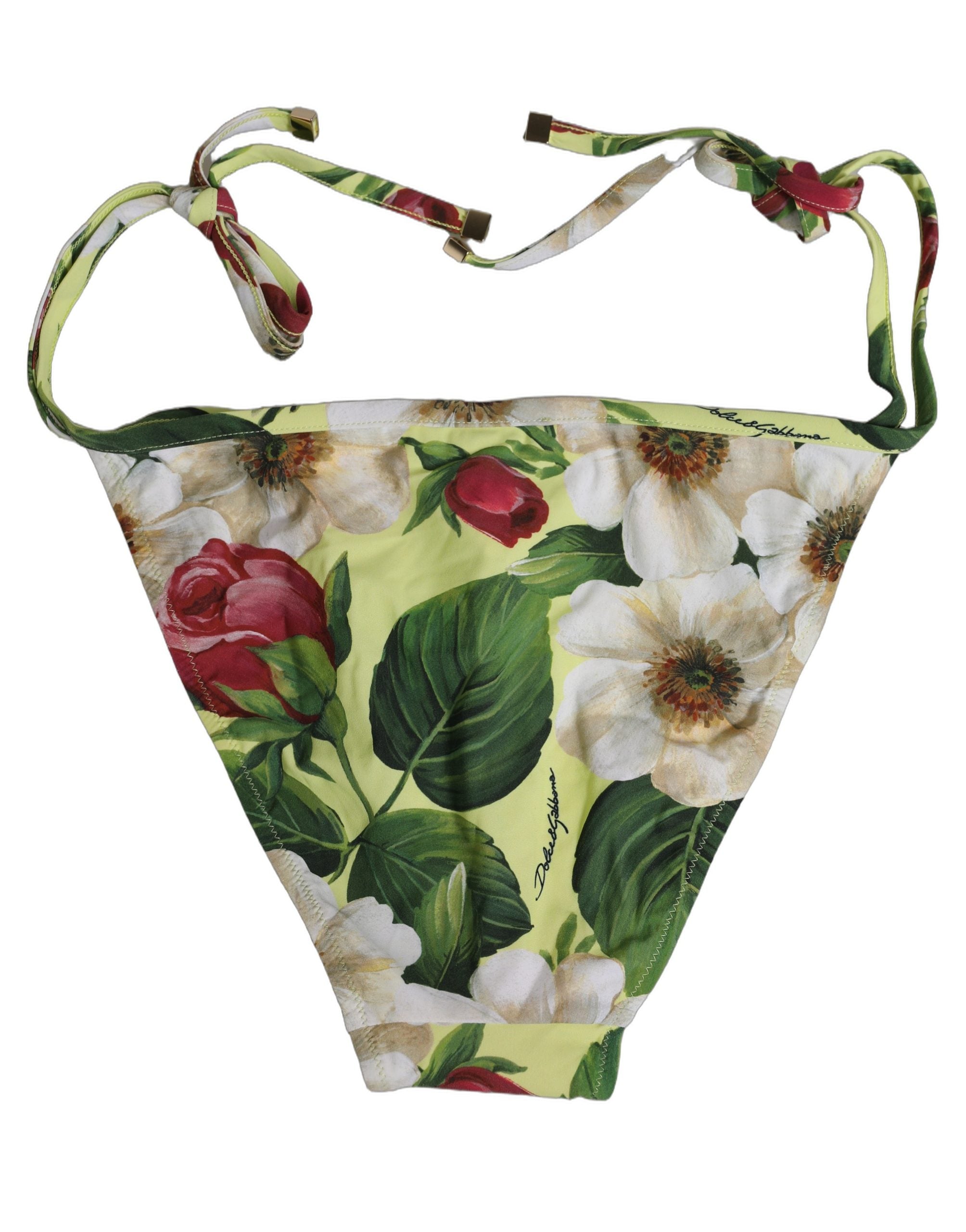 Dolce & Gabbana Dolce & Gabbana Yellow Floral Print Nylon Beachwear Bikini Women's Bottom