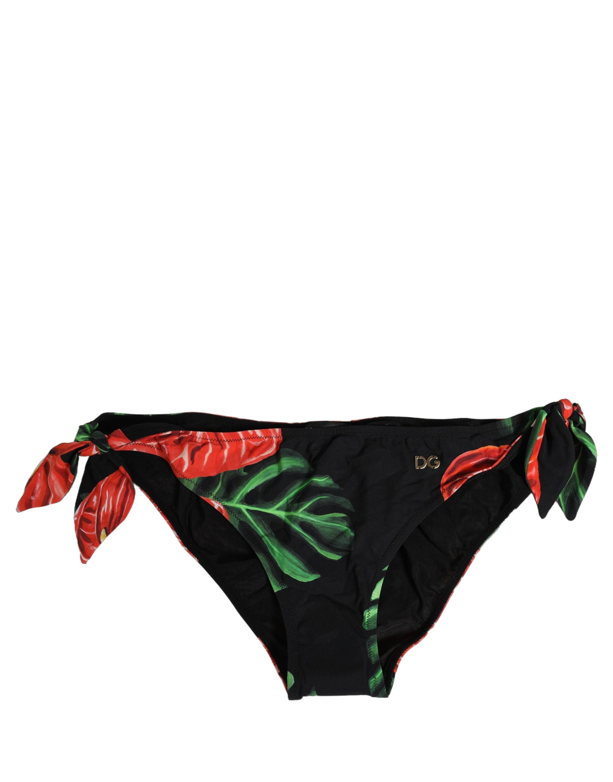 Dolce & Gabbana Dolce & Gabbana Black Floral Print Nylon Beachwear Bikini Women's Bottom