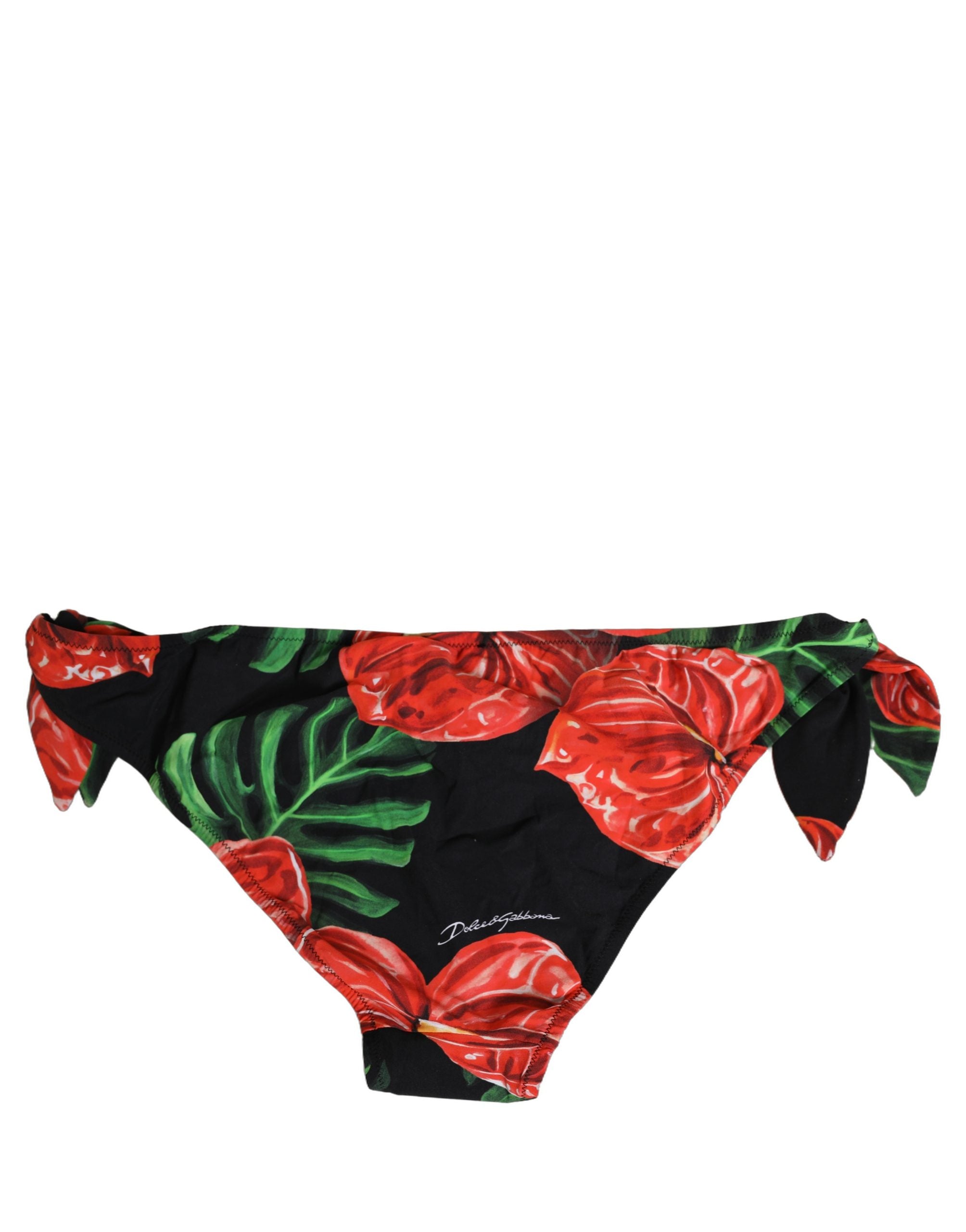 Dolce & Gabbana Dolce & Gabbana Black Floral Print Nylon Beachwear Bikini Women's Bottom