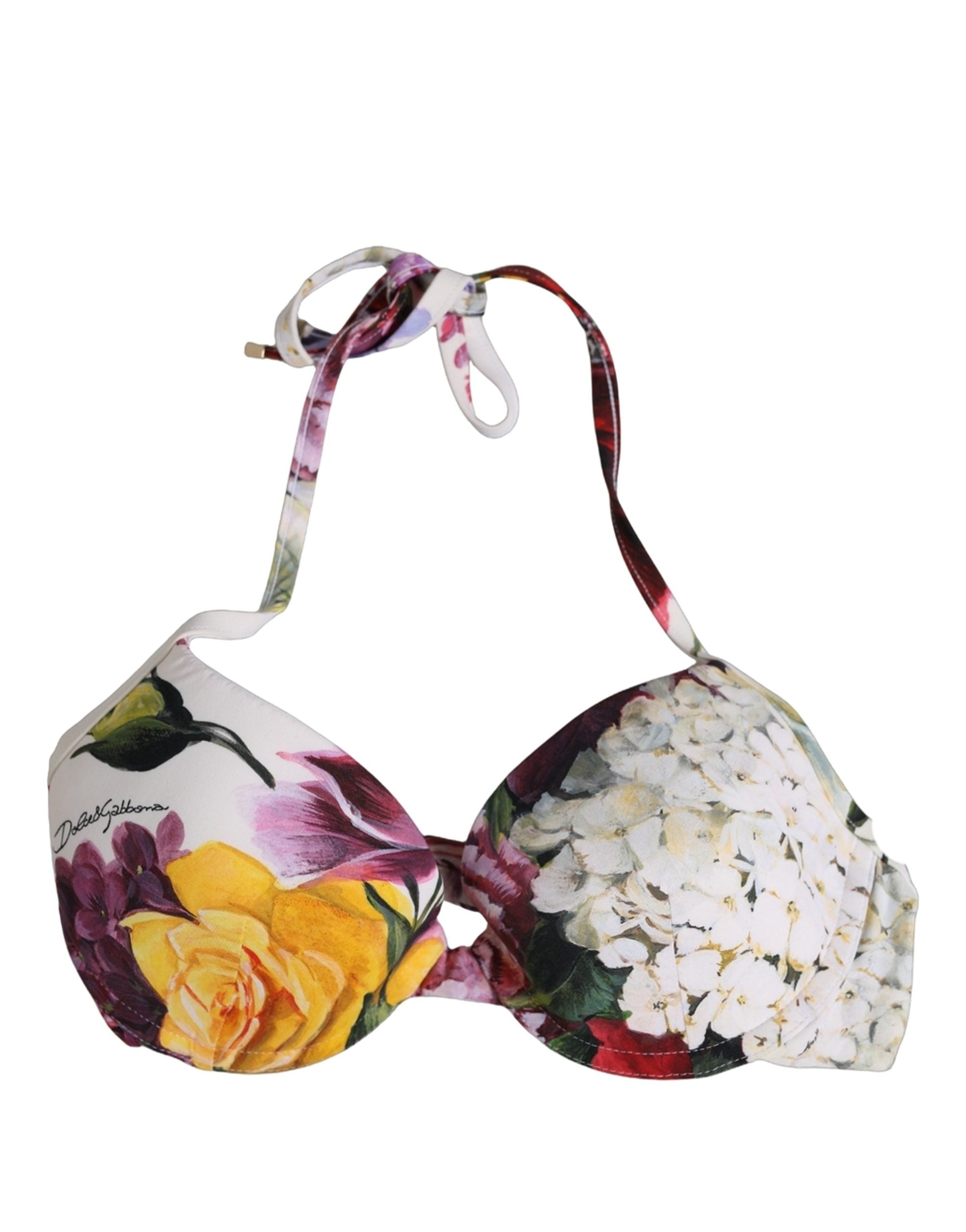 Dolce & Gabbana Dolce & Gabbana White Floral Print Nylon Beachwear Bikini Women's Top