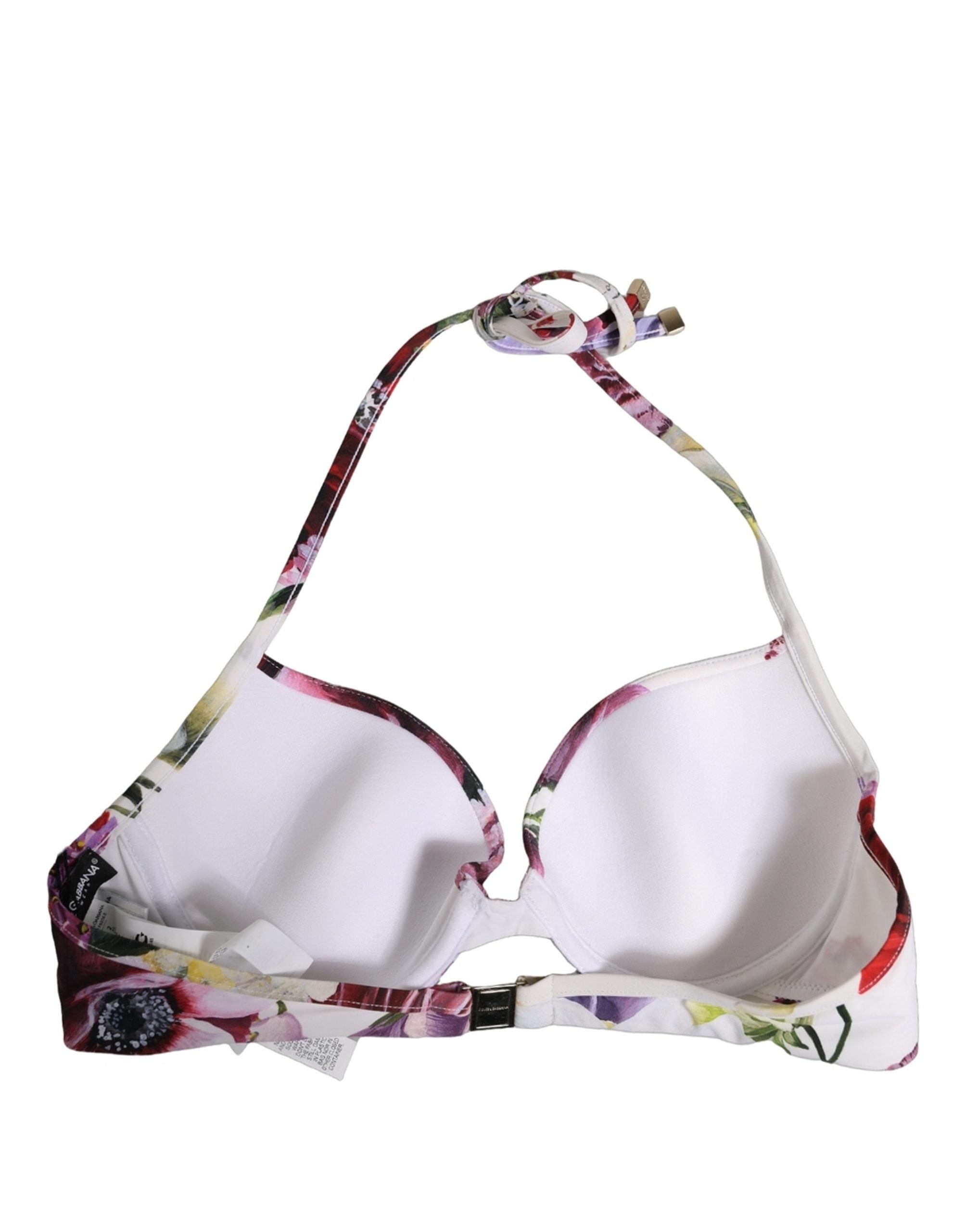 Dolce & Gabbana Dolce & Gabbana White Floral Print Nylon Beachwear Bikini Women's Top