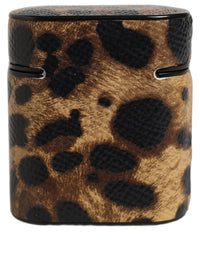 Dolce & Gabbana Dolce & Gabbana Brown Leopard Calf Leather Metal Logo Plaque Airpods Women's Case