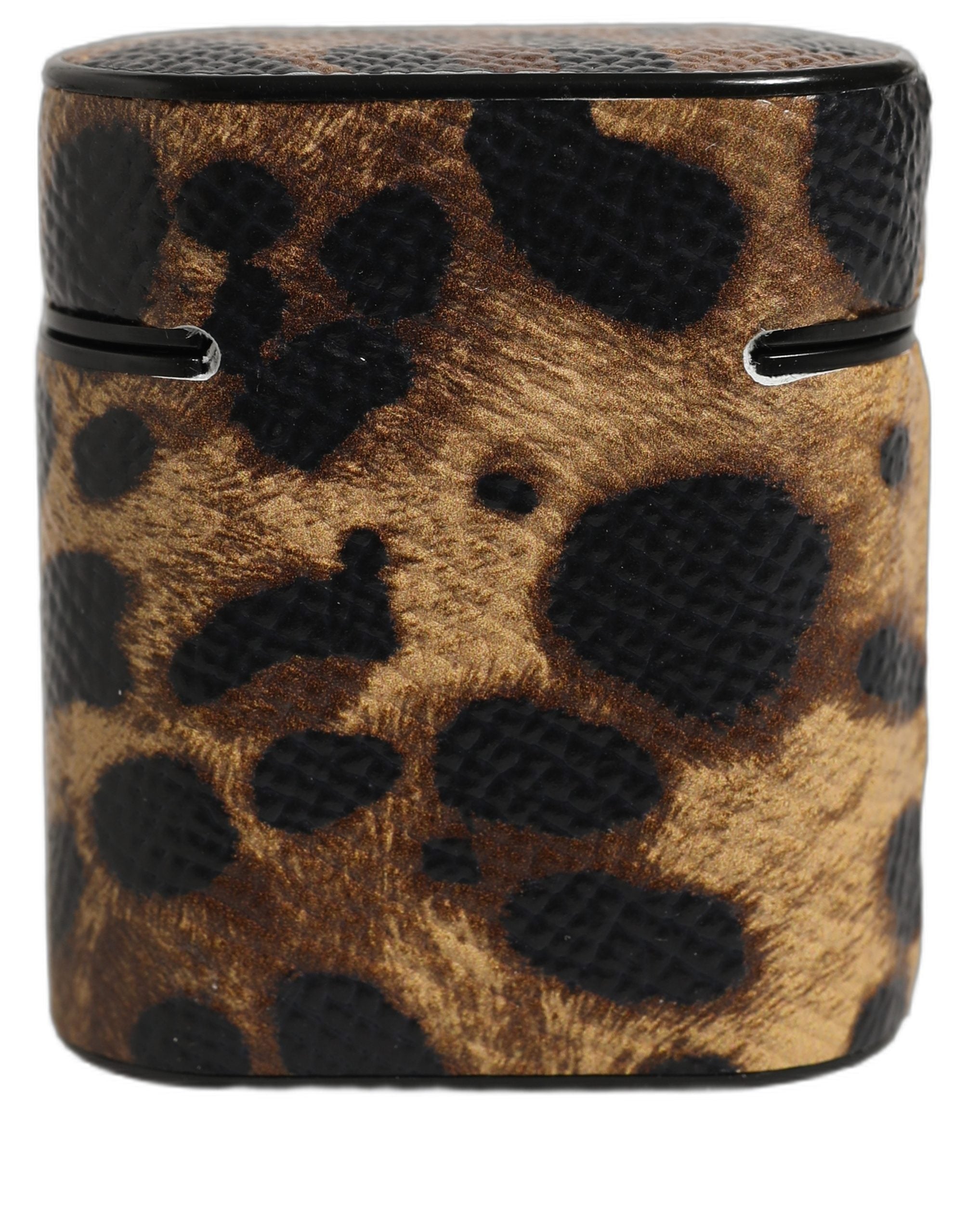 Dolce & Gabbana Dolce & Gabbana Brown Leopard Calf Leather Metal Logo Plaque Airpods Women's Case