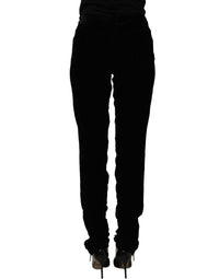 Ermanno Scervino Black Viscose Blend Velvet Slim Fit Women's Pants
