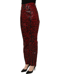 Dolce & Gabbana Red Leopard Cotton 5 Pockets Trouser Women's Jeans