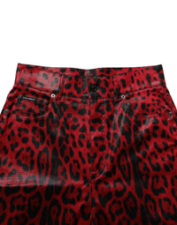 Dolce & Gabbana Red Leopard Cotton 5 Pockets Trouser Women's Jeans