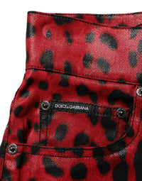 Dolce & Gabbana Red Leopard Cotton 5 Pockets Trouser Women's Jeans
