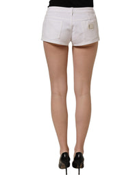 Dolce & Gabbana White Cotton Low Rise Denim Hot Pants Women's Shorts