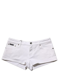 Dolce & Gabbana White Cotton Low Rise Denim Hot Pants Women's Shorts