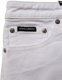 Dolce & Gabbana White Cotton Low Rise Denim Hot Pants Women's Shorts
