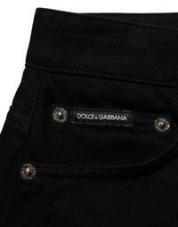 Dolce & Gabbana Black Cotton Mid Rise Denim Hot Pants Women's Shorts