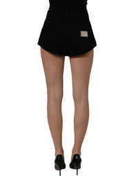 Dolce & Gabbana Black Cotton Mid Rise Denim Hot Pants Women's Shorts