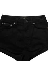 Dolce & Gabbana Black Cotton Mid Rise Denim Hot Pants Women's Shorts