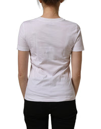 Dolce & Gabbana White Cotton Rose Patch Crew Neck Women's T-shirt