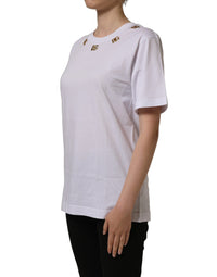 Dolce & Gabbana White Cotton Gold DG Logo Crew Neck Women's T-shirt