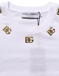 Dolce & Gabbana White Cotton Gold DG Logo Crew Neck Women's T-shirt