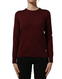 Dolce & Gabbana Maroon Wool Knitted CrewNeck Pullover Women's Sweater