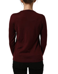 Dolce & Gabbana Maroon Wool Knitted CrewNeck Pullover Women's Sweater