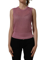 Dolce & Gabbana Pink Sheer Mesh Crew Neck Sleeveless Tank Women's Top