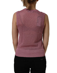 Dolce & Gabbana Pink Sheer Mesh Crew Neck Sleeveless Tank Women's Top
