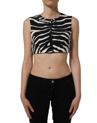 Dolce & Gabbana Black White Zebra Sleeveless Cropped Tank Women's Top