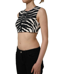 Dolce & Gabbana Black White Zebra Sleeveless Cropped Tank Women's Top