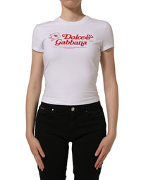 Dolce & Gabbana White Floral Logo Print Crew Neck Women's T-shirt