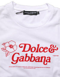 Dolce & Gabbana White Floral Logo Print Crew Neck Women's T-shirt