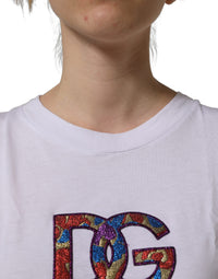 Dolce & Gabbana White Logo Patch Cotton Crew Neck Women's T-shirt