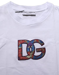 Dolce & Gabbana White Logo Patch Cotton Crew Neck Women's T-shirt