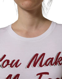 Dolce & Gabbana White Graphic Print Cotton Crew Neck Women's T-shirt