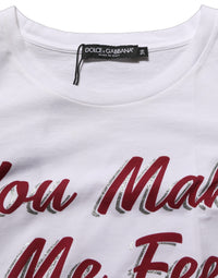 Dolce & Gabbana White Graphic Print Cotton Crew Neck Women's T-shirt