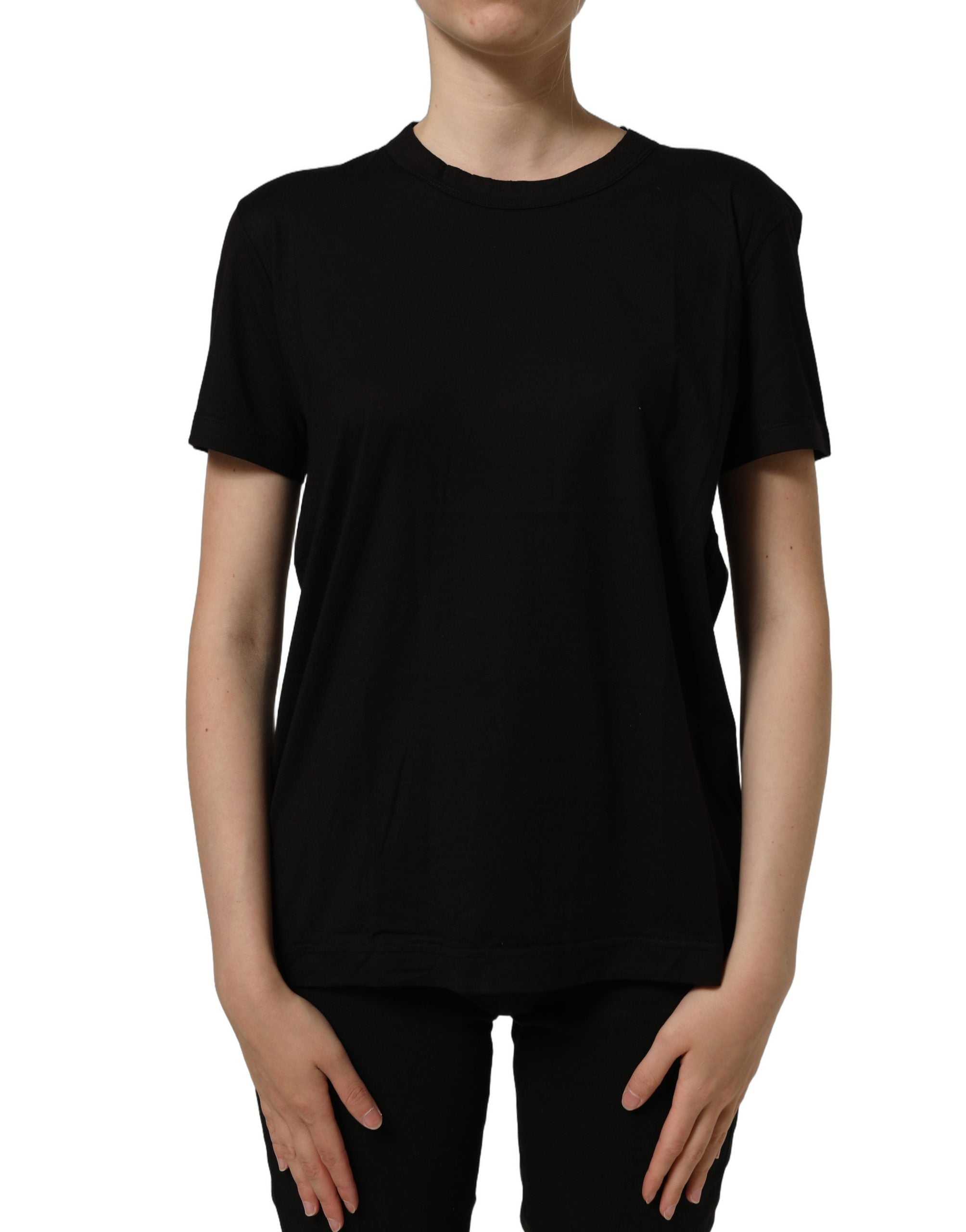 Dolce & Gabbana Black Cotton Crew Neck Short Sleeves Women's T-shirt