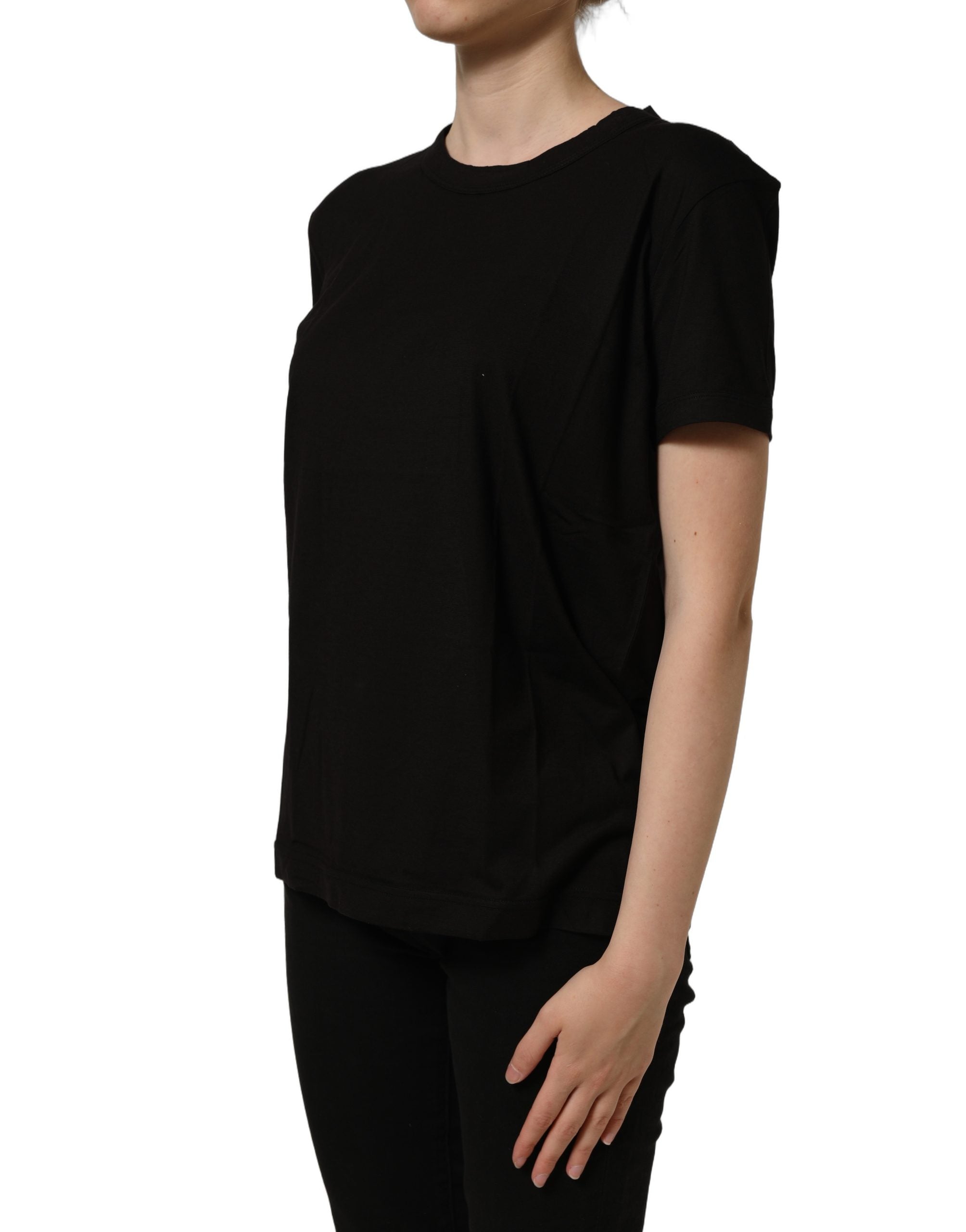 Dolce & Gabbana Black Cotton Crew Neck Short Sleeves Women's T-shirt