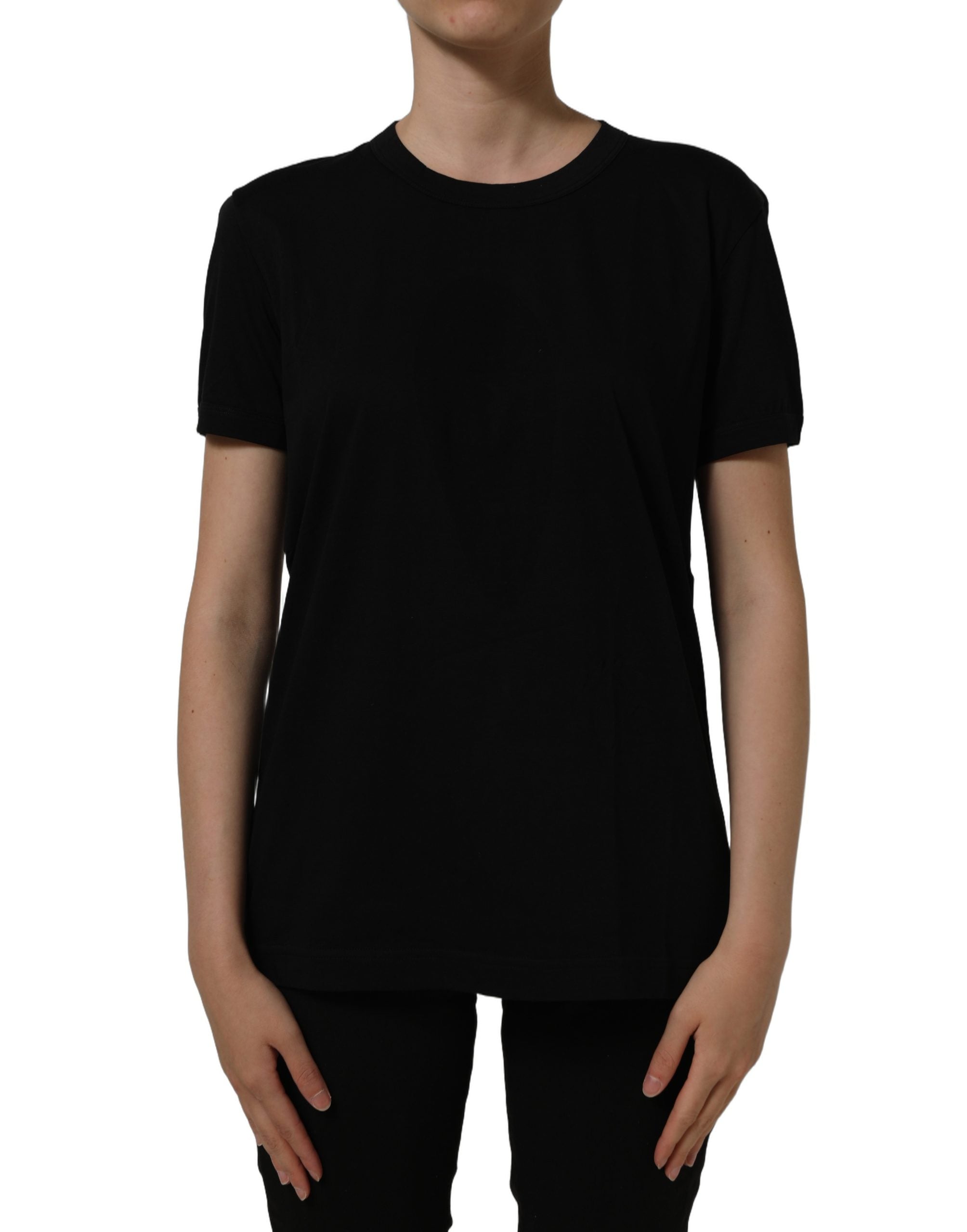 Dolce & Gabbana Black Cotton Crew Neck Short Sleeves Women's T-shirt
