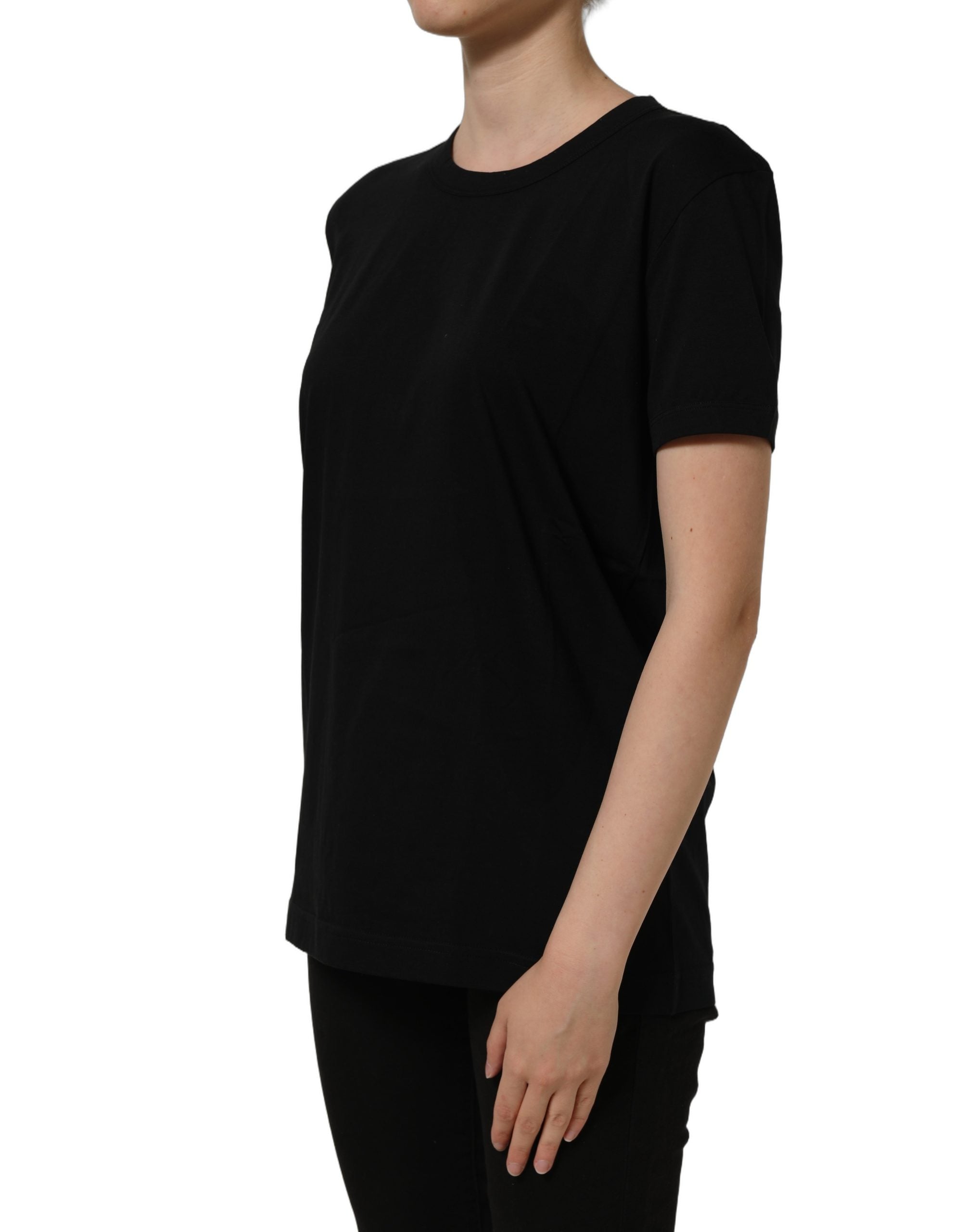 Dolce & Gabbana Black Cotton Crew Neck Short Sleeves Women's T-shirt