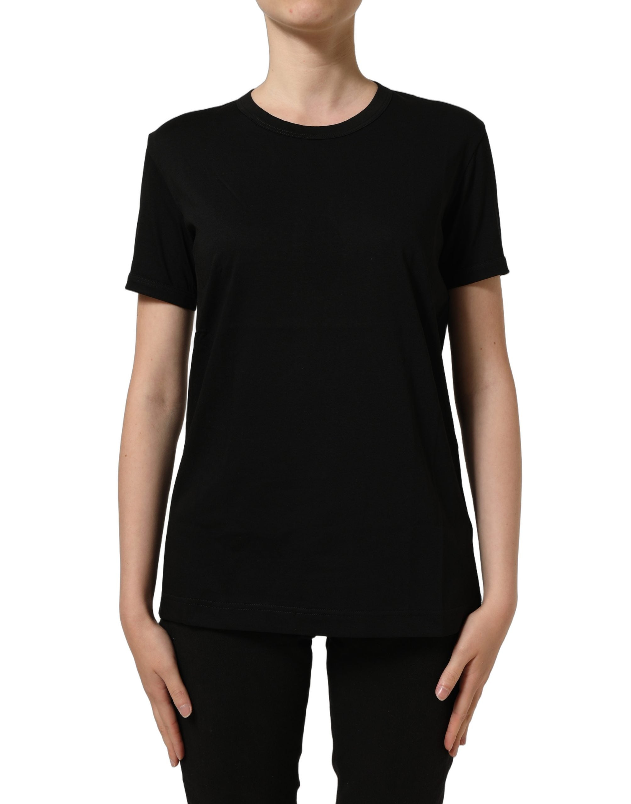 Dolce & Gabbana Black Cotton Crew Neck Short Sleeves Women's T-shirt