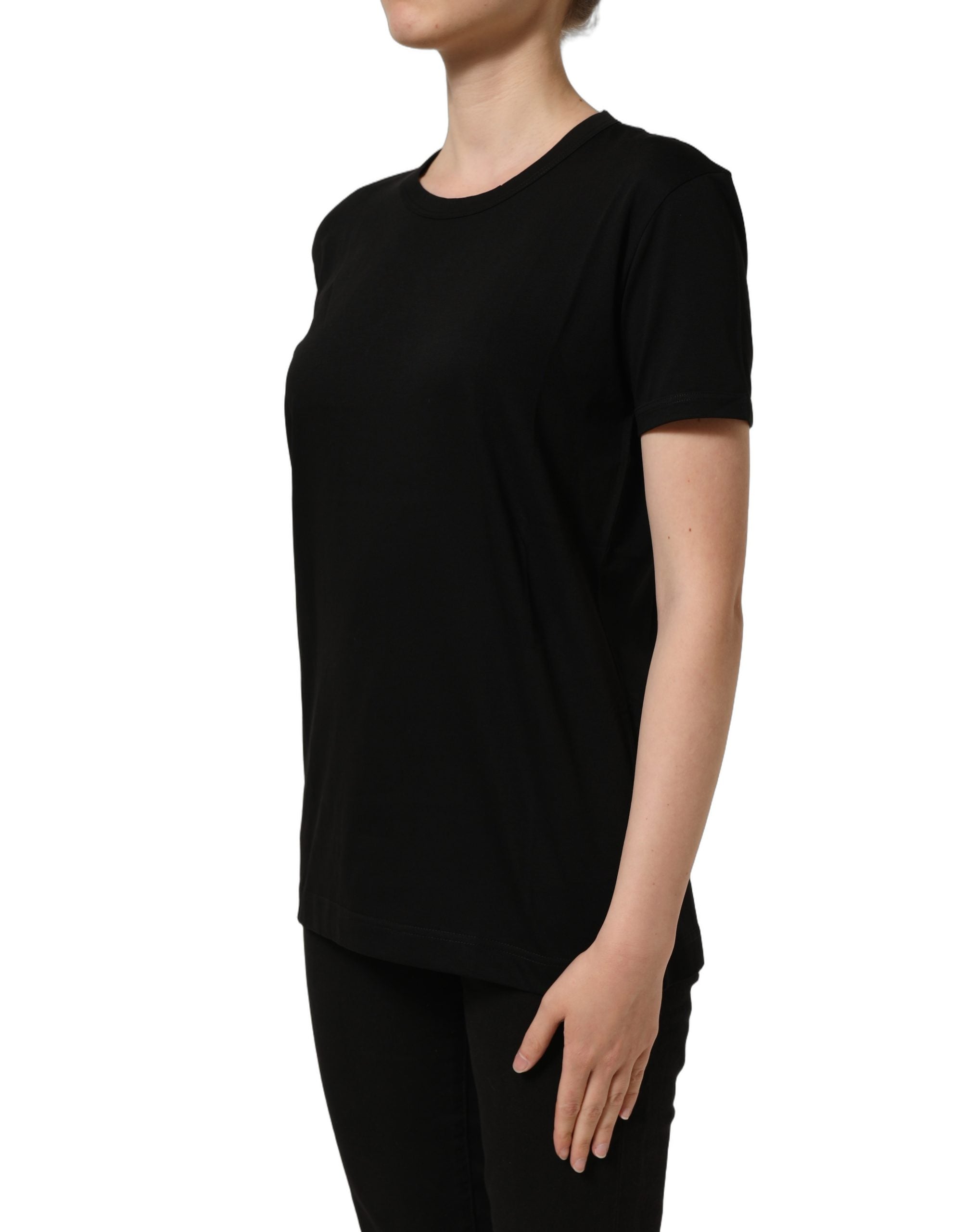 Dolce & Gabbana Black Cotton Crew Neck Short Sleeves Women's T-shirt