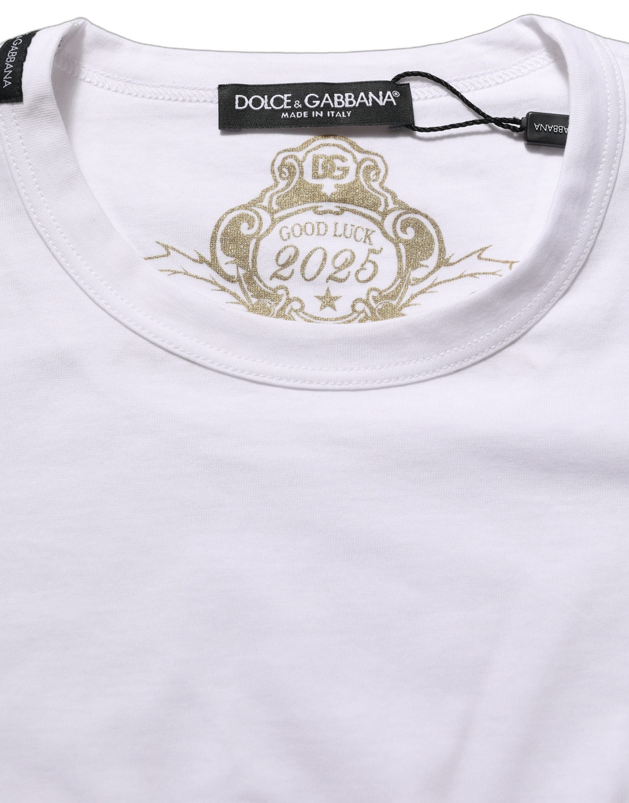 Dolce & Gabbana White Cotton Crew Neck Short Sleeves Women's T-shirt