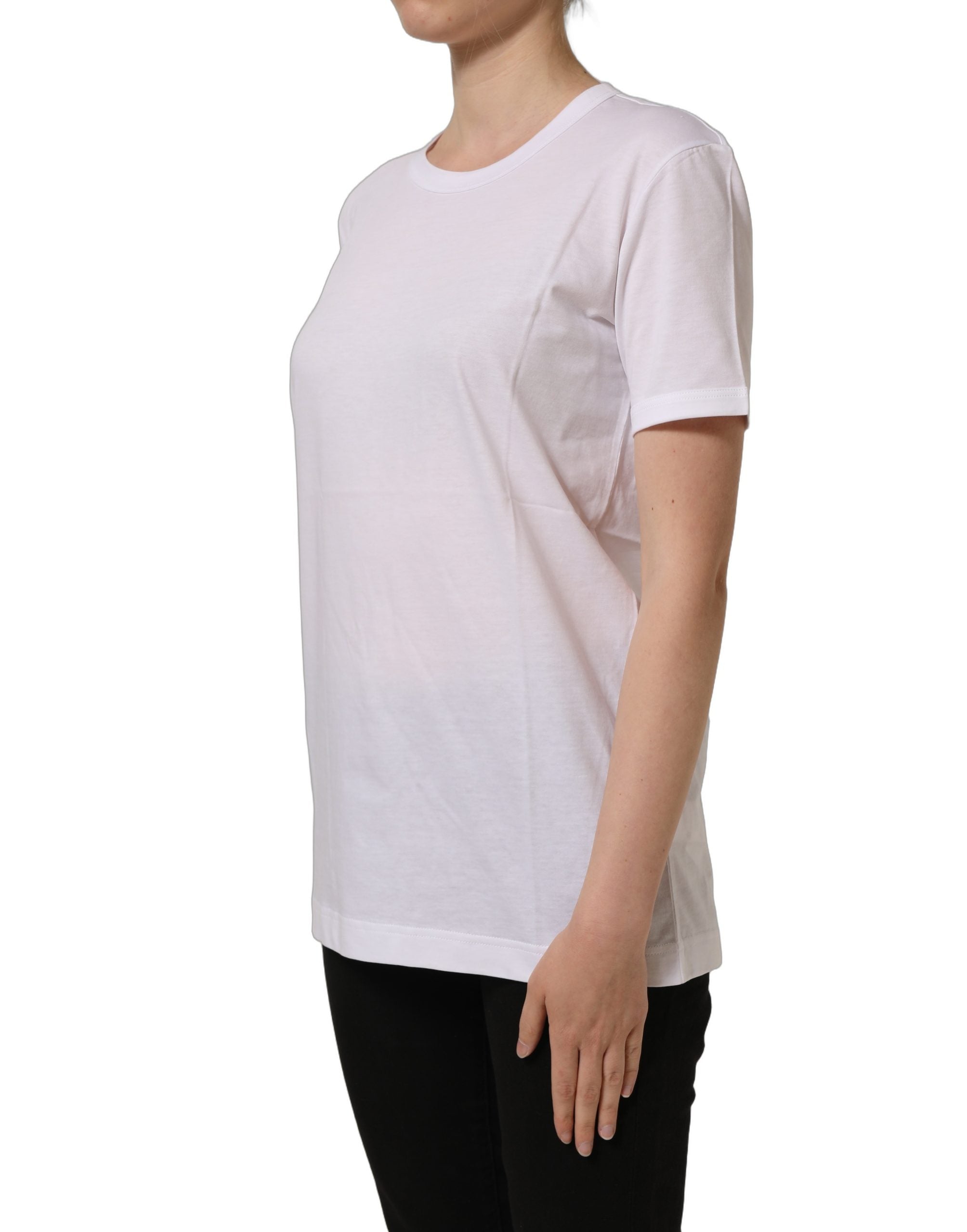 Dolce & Gabbana White Cotton Crew Neck Short Sleeves Women's T-shirt