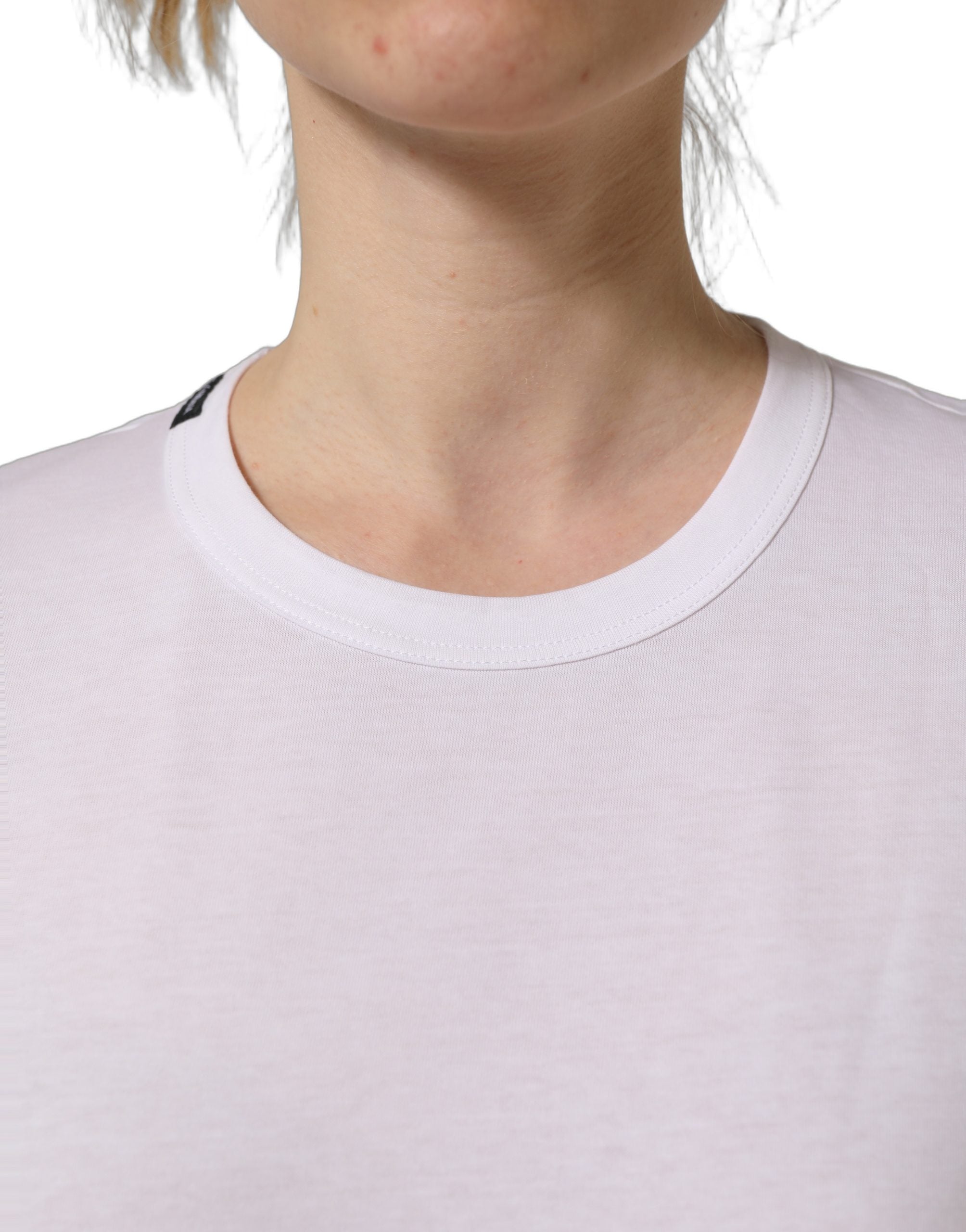 Dolce & Gabbana White Cotton Crew Neck Short Sleeves Women's T-shirt