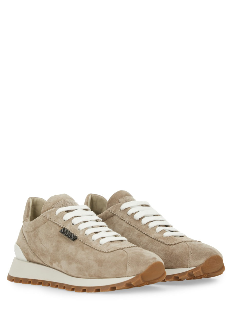 Brunello Cucinelli Women Runner In Camoscio Con Shiny Tab