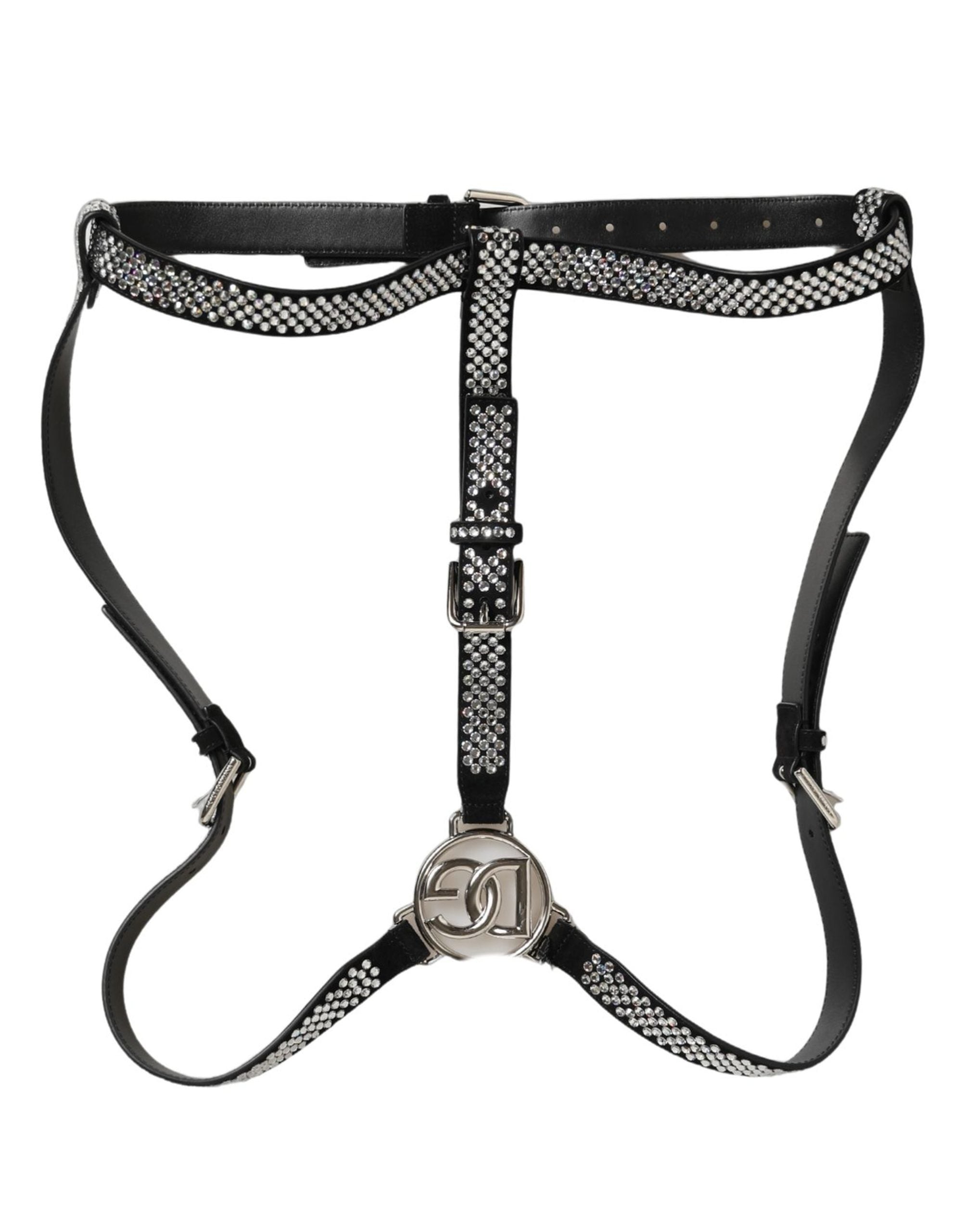 Dolce & Gabbana Dolce & Gabbana Black Leather Rhinestones Embellished Men Men's Suspender