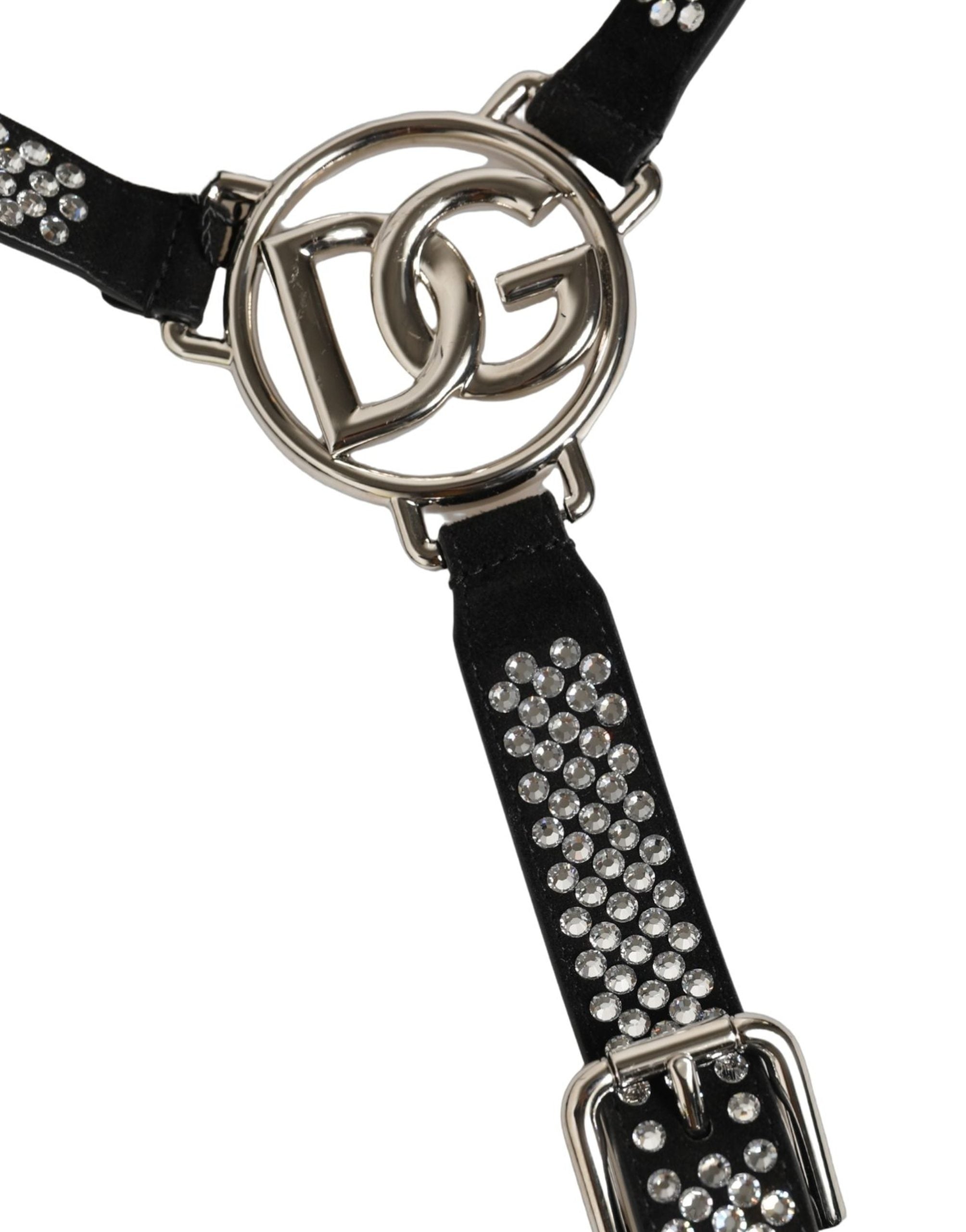 Dolce & Gabbana Dolce & Gabbana Black Leather Rhinestones Embellished Men Men's Suspender
