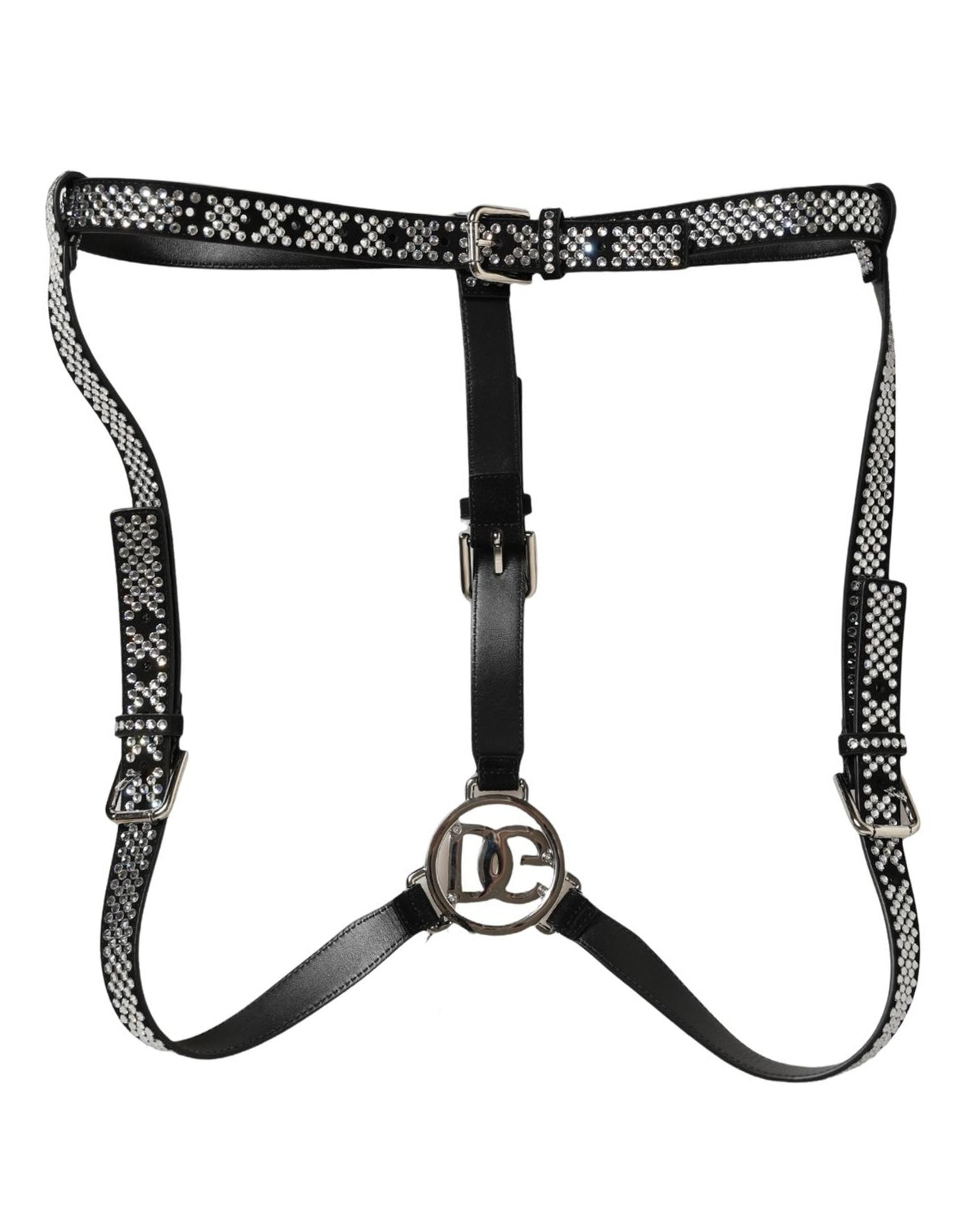 Dolce & Gabbana Dolce & Gabbana Black Leather Rhinestones Embellished Men Men's Suspender
