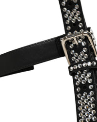 Dolce & Gabbana Dolce & Gabbana Black Leather Rhinestones Embellished Men Men's Suspender
