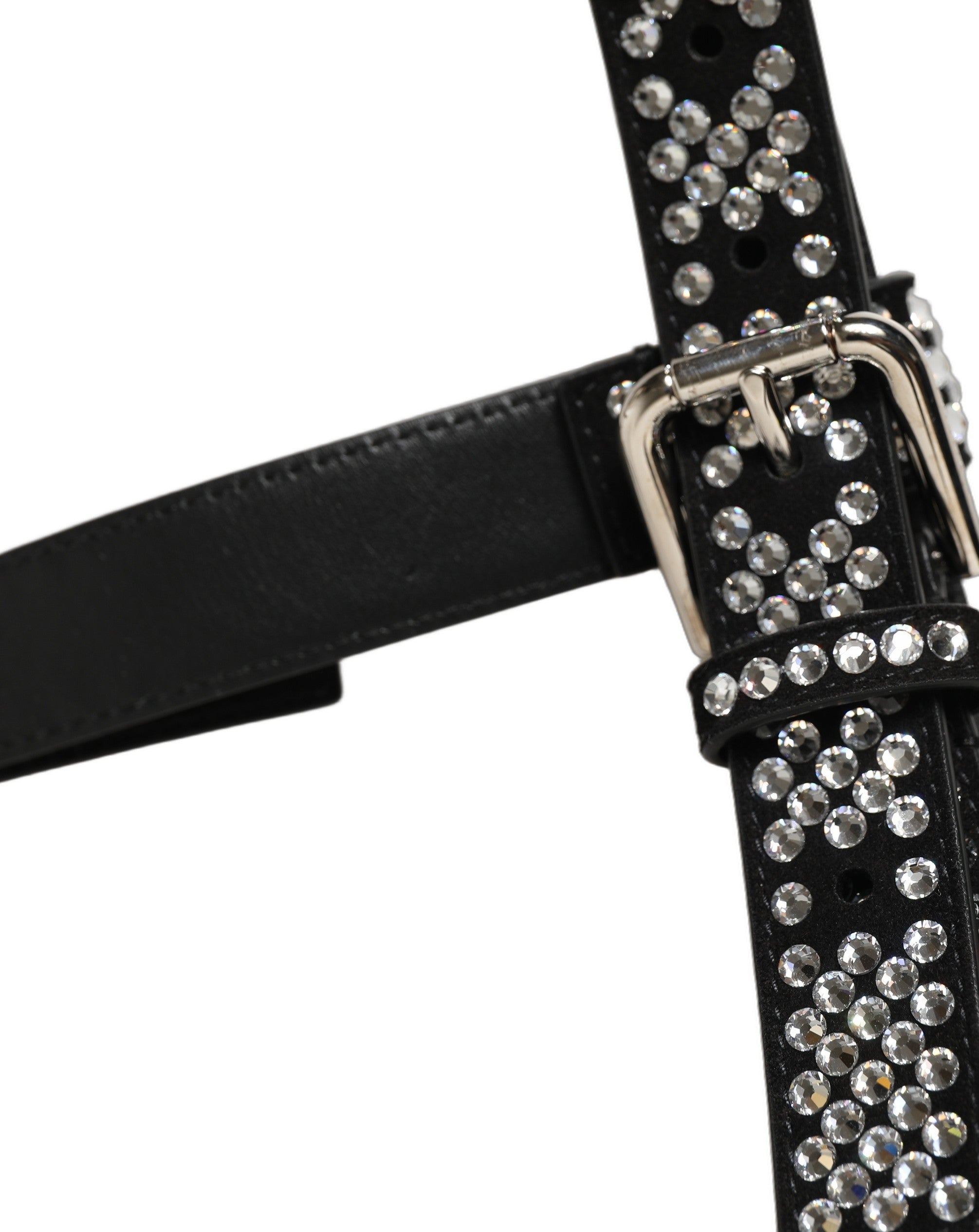 Dolce & Gabbana Dolce & Gabbana Black Leather Rhinestones Embellished Men Men's Suspender